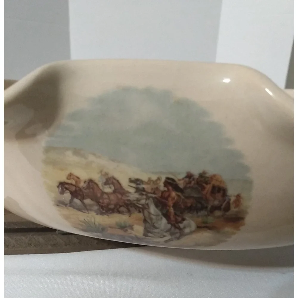 Old West Stagecoach Baking Dish Marshall TX Charles Russell VTG Yesteryears